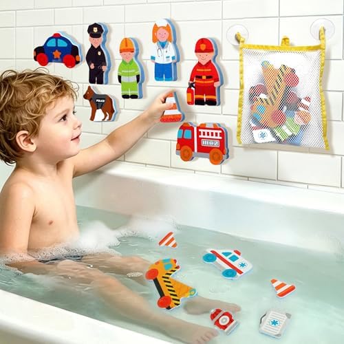 Baby Bath Toys for Kids Ages 1-3,14PCS Rescue Team Foam Bath Toys by FunFoamio