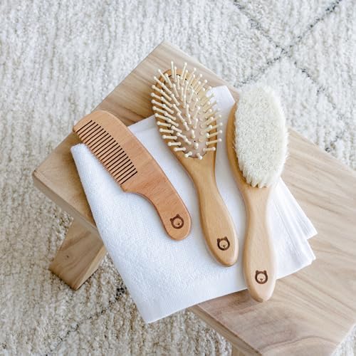 Wooden Hair Brush Set - Premium Baby Comb and Brush - Soft Natural Bristles - Organic Products - Perfect Registry Gift - Cradle Cap Brush for Newborns & Toddlers - Image 4