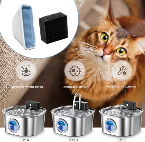 20 Pack Replacement Cat Water Fountain Filters for 108oz/3.2L Stainless Steel Pet Water Fountain 309A/309B/309C, 10 Filters and 10 Pre-Filter Sponges - Image 5