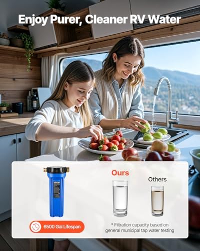 VEVOR RV Water Filter, 2.5 x 10 in Water Filter System for Campers, Remove Sediments, Chlorine, Bad Tastes, Odors, and Most Contaminants, RV Filter for RVs, Boats, Vans - Image 2