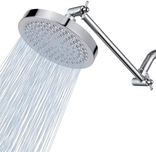 Voolan Rain Shower Head with Extension Arm - High Pressure Rainfall Showerhead - Luxury Modern Look - Comfortable Shower Experience Even at Low Water Flow (Round, Chrome) by Voolan