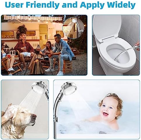 Marbrasse High Pressure Shower Head, 3-Settings Handheld Showerhead with ON/Off Full Shutoff Push Button and Switch to Control Flow, Angle-Adjustable Water Saving Body Sprays(Chrome) - Image 5
