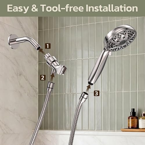 JDO Handheld Shower Head, 6 Spray Settings, Brushed Nickel Finish - Image 6