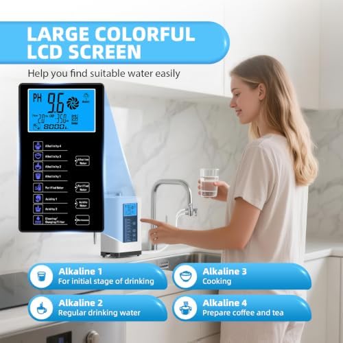 Alkaline Water Ionizer Machine, Water Machine PH 4-10.5 for Alkaline & Acidic Water, 7 Titanium Plates, Up to -500mV ORP, 8,000L Filter, 7 Water Settings, Auto-Cleaning, Intelligent Voice - Image 3