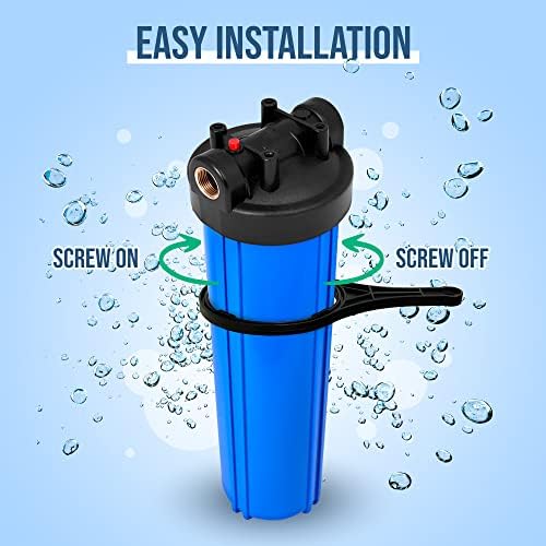 High Capacity 20 x 4.5” Blue Whole House Water Filter Purifier System with Presser Relief Button, 1” Inlet/Outlet Brass Port & Yearly Supply (3) Granular Coconut Shell Activated Carbon Cartridges - Image 3