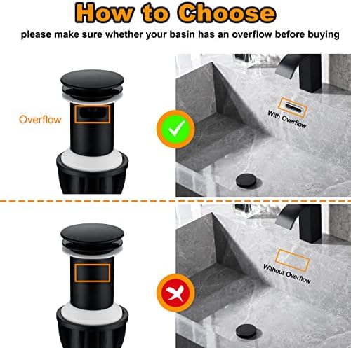 TIORIY Bathroom Sink Stopper with Overflow, Sink Drain Assembly Black - Image 3