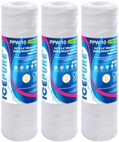 ICEPURE 50 Micron 10" x 2.5" String Wound Sediment Water Filter Cartridge for Well filter Universal Replacement for Any 10 inch RO Unit, WP-5, Aqua-Pure AP110 CFS110 Culligan P5 WFPFC4002 CW-MF, 3PACK by ICEPURE