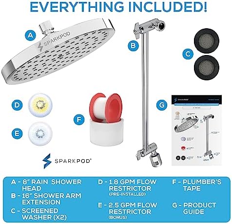 SparkPod 8" Round Rain Shower Head with 16" Shower Arm - Image 7
