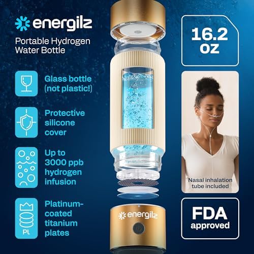Hydrogen Water Bottle | Large 16.2 oz (480 ml) Hydrogen Water Bottle Generator 3000 ppb | Hydrogenator Machine | SPE/PEM Hydrogenated Ionizer Generator(Golden w/Beige) - Image 2