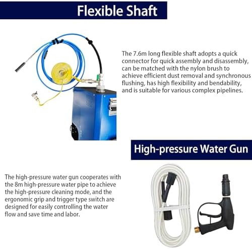 Multifunctional Condenser Pipeline Cleaning Machine with Transformer, Tube Cleaner with 7.6m Flexible Shaft & High Pressure Pump, for Central AC Heat Exchangers 110V/220V - Image 5