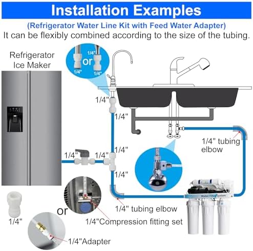 Ice Maker Refrigerator Water Line Kit, Brass T Valve 25ft 1/4" OD Tubing - Image 2