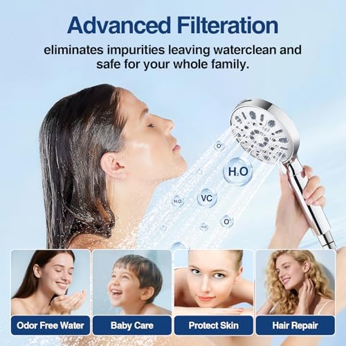 Filtered Shower Head with 8 Spray Modes, High Pressure Handheld Showerhead Filter for Hard Water Filtering Showerhead with Hose(N8HS702CP-NA) - Image 3