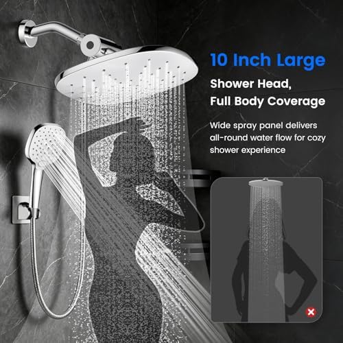 10" Rain Shower Head with Handheld Spray, Dual High Pressure Showerhead - Image 2