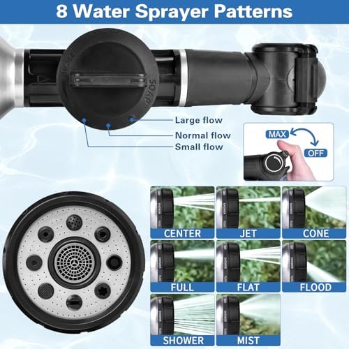 Garden Hose Nozzle, High Pressure Hose Spray Nozzle 8 Way Spray Pattern One-Touch Sprayer for Watering Plants, Lawn, Patio, Car Wash, Cleaning，Showering Pet - Image 5