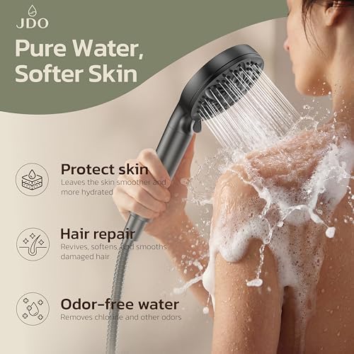 6-Setting Filtered Handheld Shower Head, JDO High Pressure Shower Head with Replaceable Filter Cartridge 4.7 Inch Detachable Showerhead for Chlorine Hard Water Removal, 59 Inch Stainless Steel Hose - Image 4