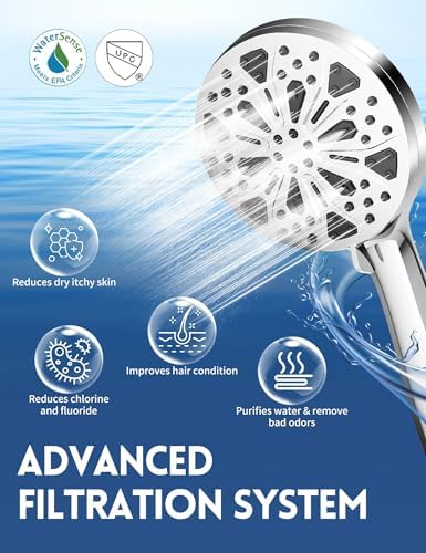Filtered Shower Head with Handheld and Hose, 10 Spray Modes High Pressure Showerhead for Hard Water, Water Saving Removable Filter with Beads, Chrome Finish, WaterSense & CUPC Certified - Image 2