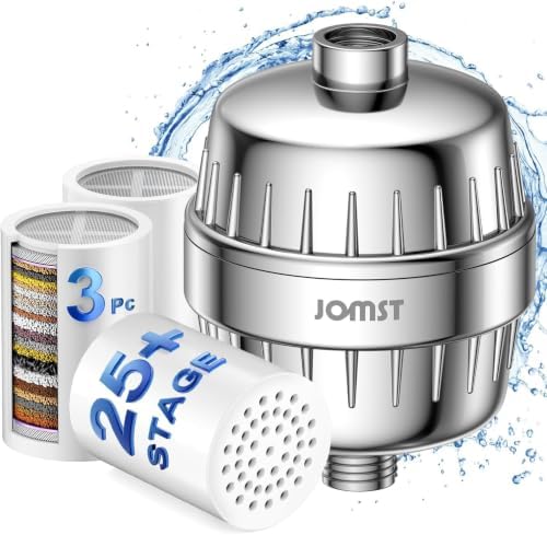 25 Stages Shower Filter with 3 Cores - Maximize Shower Sediment Filtration & Reduce 97.45% Chlorine in Shower Water - For Softer Skin & Shinier Hair - Model SA-001 by Jomst