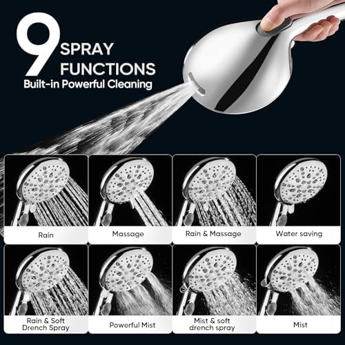 Cobbe 9 Spray Modes Handheld Shower Head, Water-Saving, Chrome - Image 4