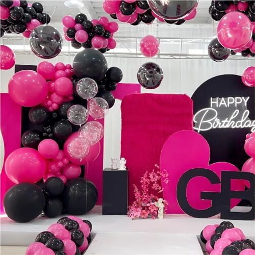 136pcs Hot Pink Black Balloon Arch Kit with Clear Balloons - Image 3