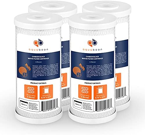 Aquaboon 5 Micron 10x4.5 Carbon Block Water Filters Whole House CTO Water Filter Replacement Cartridge Compatible with FXHTC, CB-BB-10, EP-BB, 4-Pack by Aquaboon