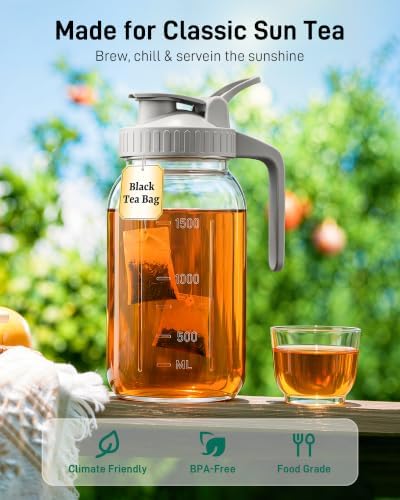 64 oz Mason Jar Pitcher, Glass Pitcher with Lid for Sun Tea & Iced Tea - Image 6