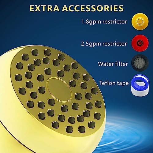 High Pressure Shower Head - Powerful Bathroom Pressure Boosting Showerhead - Perfect Universal Replacement for Bathroom Shower Heads (Gold) - Image 3