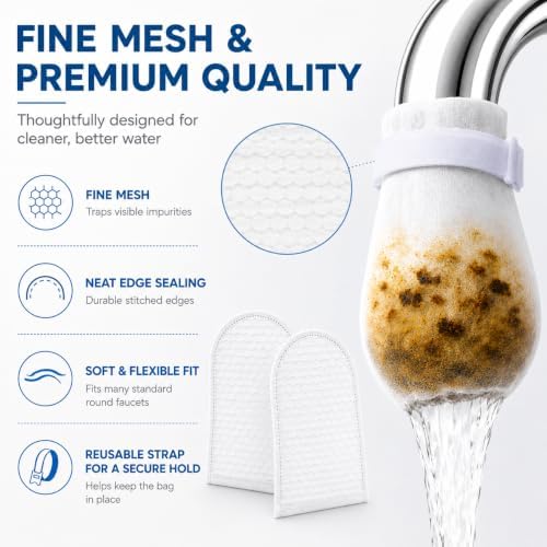 300 Pack Universal Faucet Filter Bags, 1000 Mesh Replaceable Tap Water Filter Sleeves for Kitchen & Bathroom Sink, Food Grade Non-Woven Sediment Filter for Rust, Sand, Limescale and Impurities - Image 6