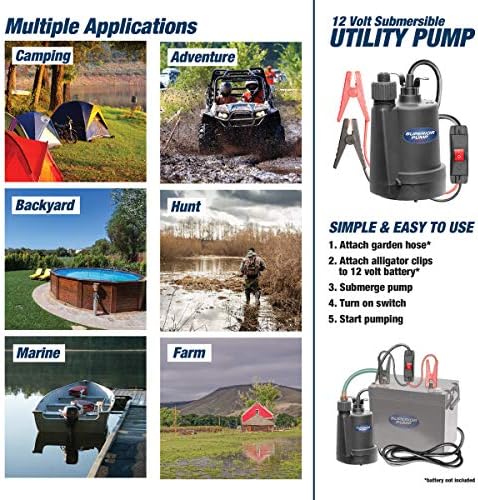 Superior Pump 91012 12 Volt Utility Pump with 20-Foot Cord, Black - Image 2