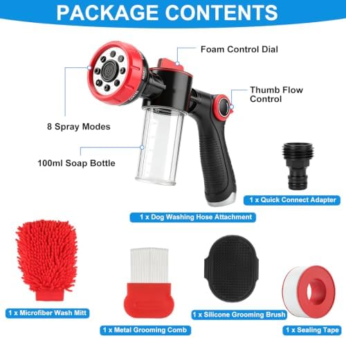 Dog Washing Hose Attachment & Pet Grooming Kit, Dog Bath Sprayer Nozzle with Soap Dispenser, Deshedding Comb, Silicone Massage Brush, Wash Mitt, Heavy Duty Garden Hose Dog Wash Set - Image 3
