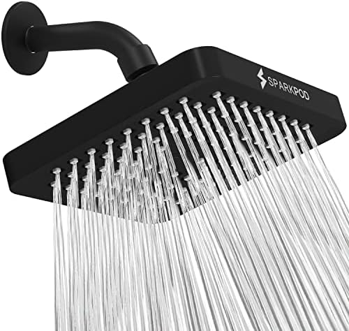 SparkPod Rain Shower Head, 6 Inch Square, Midnight Black Matte Finish by SparkPod