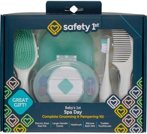Safety 1st Baby’s 1st Spa Day Kit, Electric Ease Nail File, Soft Bath Mitt, Toddler Toothbrush, Hairbrush & Comb, Baby Grooming Set by Safety1st