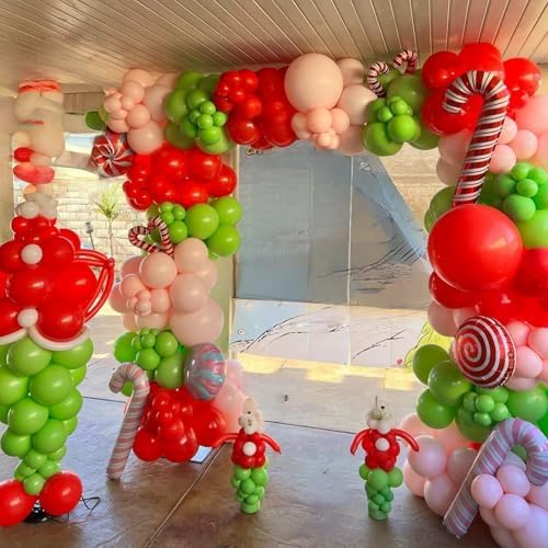 Christmas Balloon Garland Arch Kit, 105Pcs Red Green Pink Latex Balloons with Candy Cane Lollipop Mylar Foil Balloons for Girls Women Xmas Holiday Birthday Christmas New Year Party Decorations - Image 6