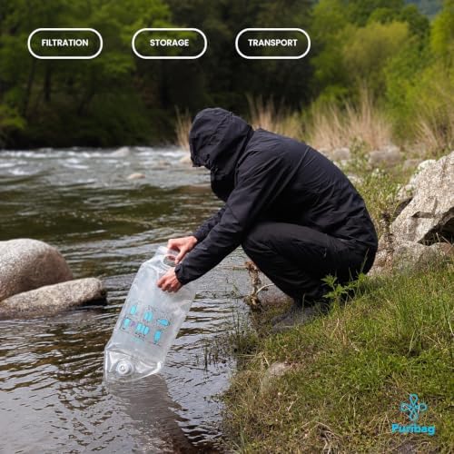 Puribag Pro Portable Water Treatment System with Gravity Bag, Hollow-Fiber Membrane Filter Straw, 12 Treatment Sachets, Hose and Bottle Adapter for Camping, Hiking and Emergency Preparedness - Image 3