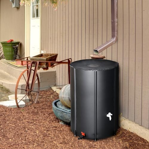 Outvita 100 Gallon Collapsible Rain Barrel, Garden Water Storage Tank, Portable Folding Rainwater Collector, Water Catcher with Filter Overflow Kit Faucet Black by Outvita