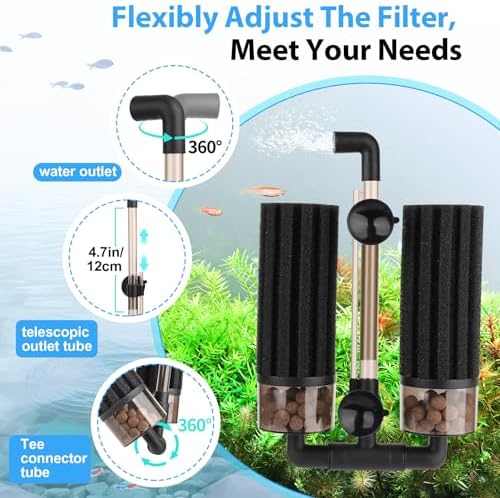 hygger Aquarium Double Sponge Filter: Upgraded Sponge Filter with Larger Filtration Area, Come with Extendable Clip, 2 Spare Biochemical Sponges, Bioceramic Balls, for Freshwater Saltwater Tank - S - Image 5