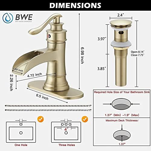 BWE Brass Gold Waterfall Sink Faucet for Modern & Traditional Bathroom - Image 6