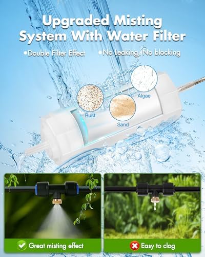 Misters for Outside Patio with Water Filter - 59Ft(18M) Misting system Line 20 Brass Mist Nozzles Brass Adapter(3/4") Patio Misters for Cooling Outdoor Greenhouse Backyard Porch Garden BBQ Party Pool - Image 3
