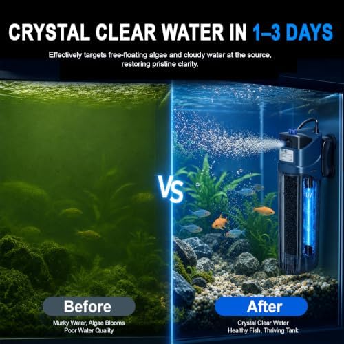 coospider-repta 132GPH Fish Tank Filter Aquarium Green Clean Submersible Machine, U-V for Aquarium for 10-60 Gal Tank - Image 5