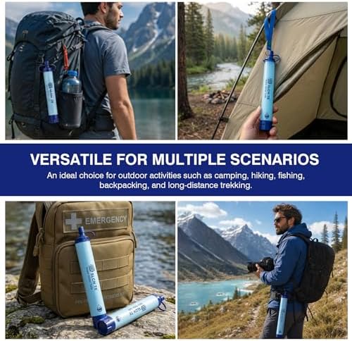 Portable Water Filter Straw Kit, 0.01 Mmicron Reusable Water Filtration, 5-in-1 Survival Gear for Camping, Hiking, Emergency, 1 Pack - Image 5