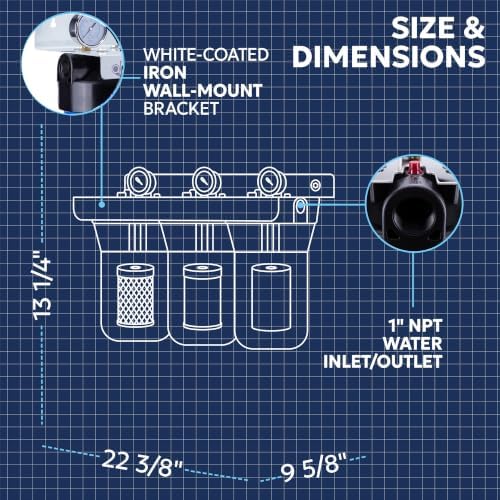 Aquaboon 3-Stage Whole House Water Filter System with 5 Micron 10x4.5 House Water Purification Pleated Sediment, Carbon Chlorine Reduction and Reducing Sediment Filter, Pressure Gauge, Wrench, Bracket - Image 5
