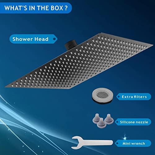 Voolan Oversize Rain Shower Head - High Flow Square Rainfall Showerhead - Waterfall Full Body Coverage - Universal Ceiling or Wall Mount (16 Inch, Matte Black) - Image 4