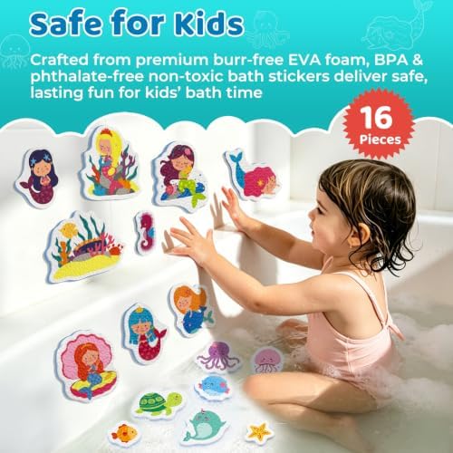 Baby Bath Toys for Kids Ages 1-3, 16PCS Mermaid Foam Bath Toys - Image 3