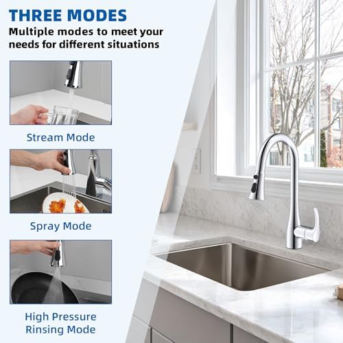 Hibbent Kitchen Faucet Spray Head, 3-Function Spray Nozzle, Chrome - Image 2