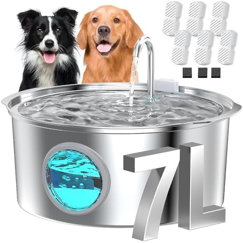 Pet Water Fountain for Large Dogs: Metal Dog Fountain with 6 Filters + 3 Sponges by GROOKPET