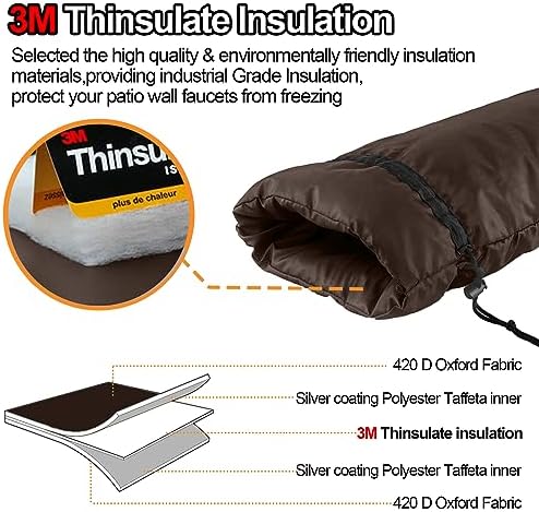 XXL Outdoor Faucet Covers for Winter, 3M Thinsulate Insulation Faucet Freeze Protector, 25”H x 13”W for Garden Lawn Faucets & Yard Hydrant, Waterproof Insulated Spigot Cover Faucet Sock – Brown - Image 4