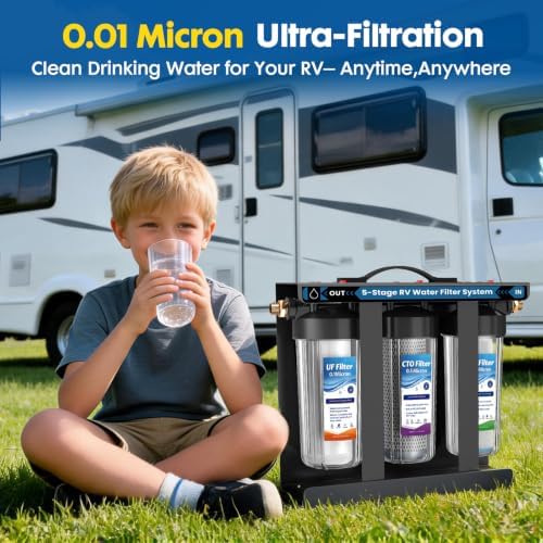 RV Water Filter System,0.01 Micron Camper Water Filter System, 5-Stage RV Water Filtration System Reduces Sediments, Chlorine, Vocs, Heavy Metals, Odors for Travel Trailers, Boats, 1" Inlet/Outlet - Image 2
