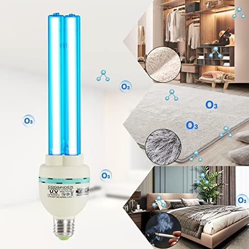 COOSPIDER 36 Watts Ozone UVC Light Bulb, 185nm wavelength UV Lamp for Basement/Storehouse/Car, E26 110V CTUV-36 (with Ozone) - Image 3