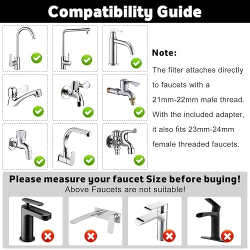 3 Pack Sink Water Filter Faucet, 360° Rotating Faucet-Mount Water Purifier with 15 Filter Cartridges, Removes Chlorine, Fluoride & Heavy Metals from Hard Water for Kitchen & Bathroom - Image 6
