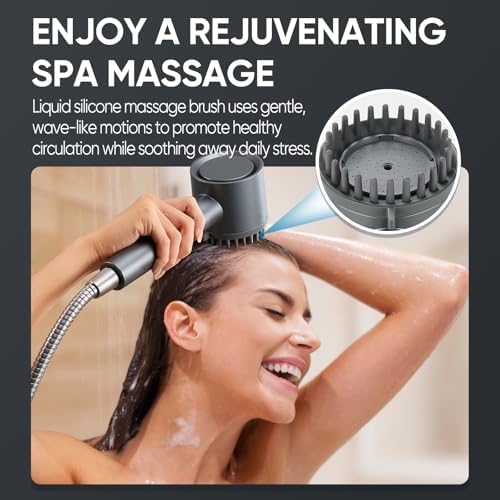 Cobbe Filtered Shower Head with Handheld, High Pressure 5-mode Showerhead with Filters, Built-in Power Wash for Hard Water - Remove Chlorine - Reduces Dry Itchy Skin, Gray Flow Rate 1.8 GPM - Image 4