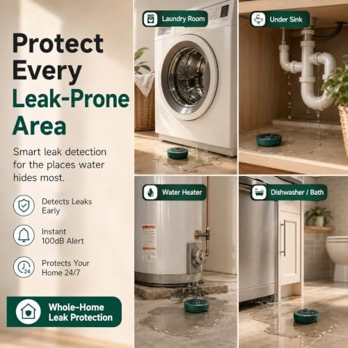 Smart Water Leak Detector Sensor, Real-Time Leak Detection for Whole-Home Protection, 1640 ft LoRa Long-Range, No WiFi Required, Up to 1-Year Battery Life, Compatible with AIWSH Auto Shut-Off Valve - Image 3